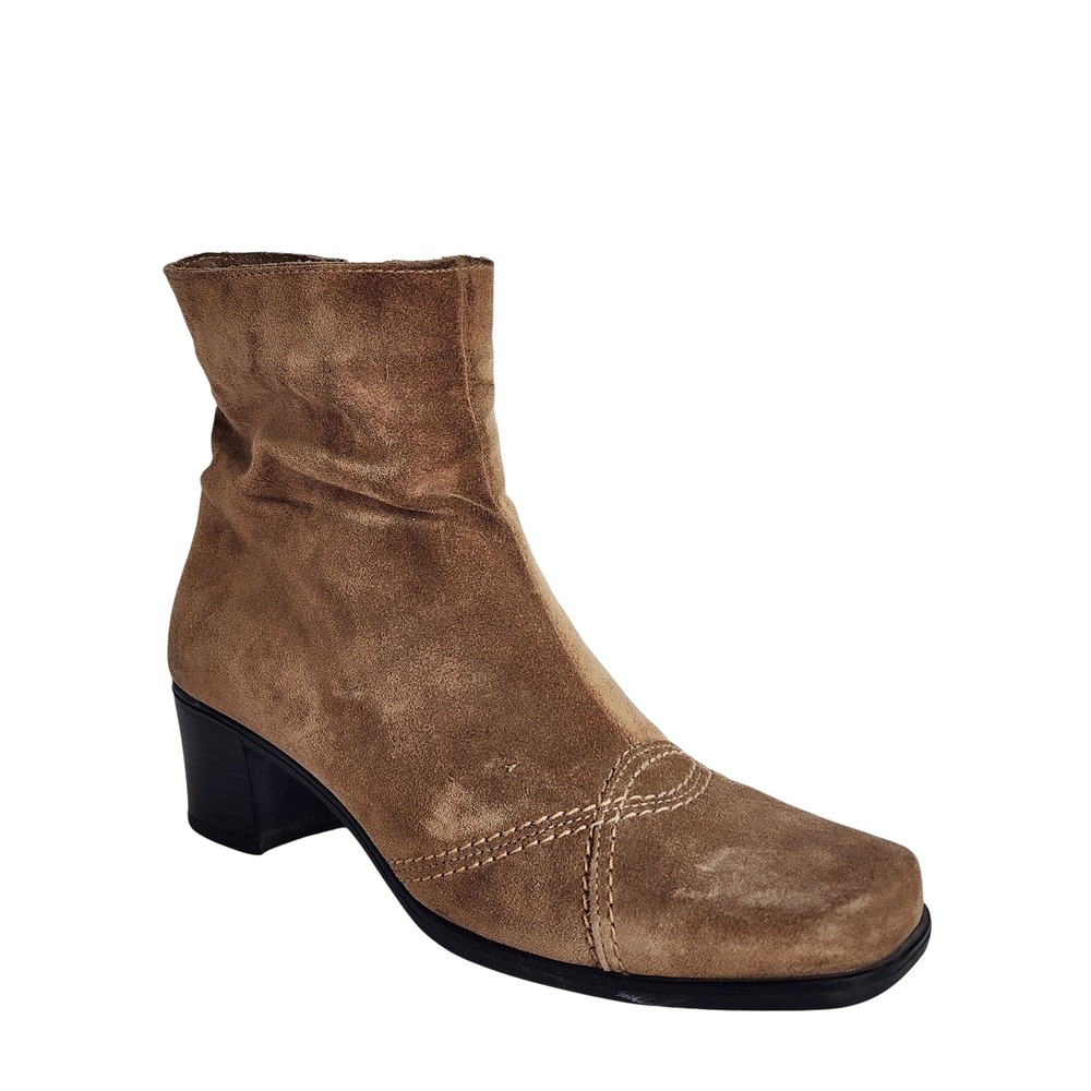 La Canadienne Waterproof Brown Suede Square Toe Ankle Boots 7.5 M Made in Canada